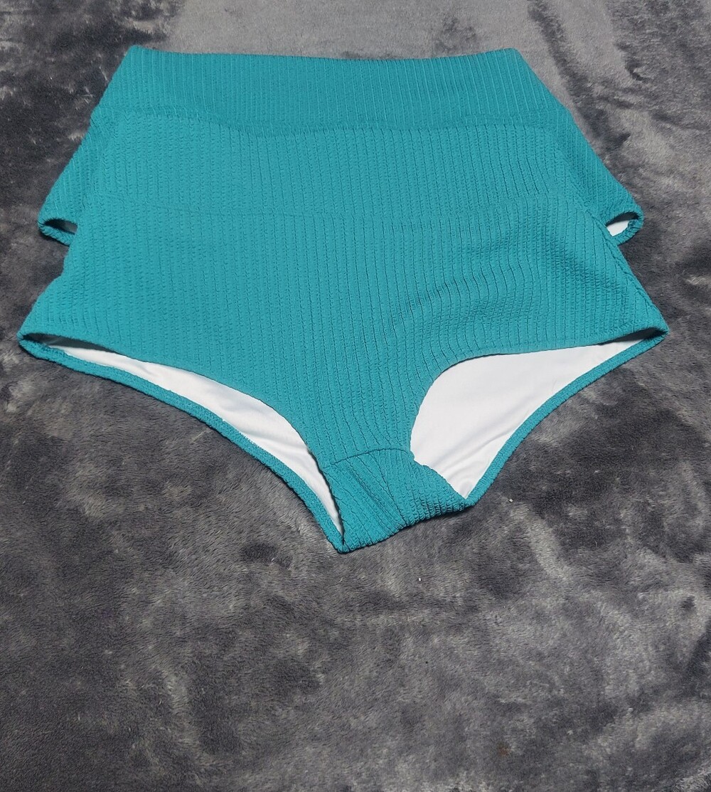 2 PAIRS PINK VSHigh-Waist Ribbed Swim Shorts in Teal
